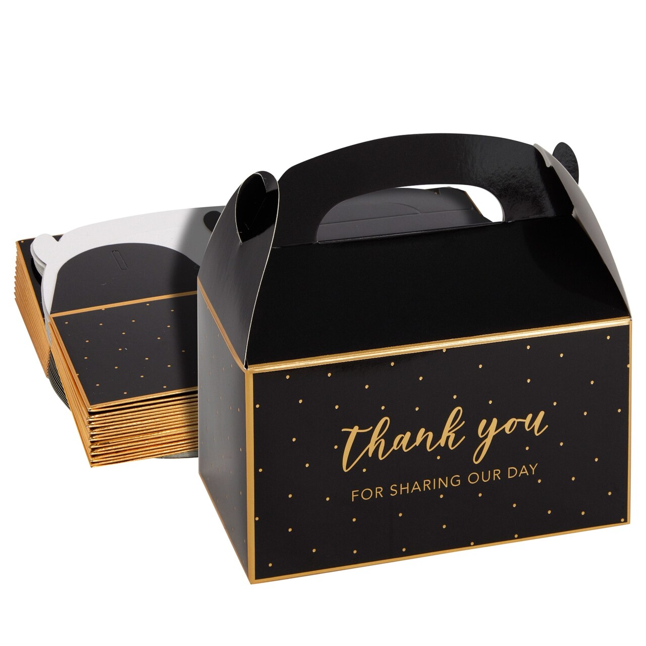 24-Pack 6.3 x 3.5 x 3.5-Inch Black Party Favor Gable Boxes, Thank You Gift Boxes for Birthday, Wedding, and Baby Shower Celebrations